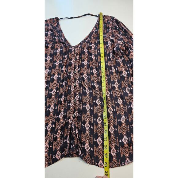 Billabong Geometric Me Knot oversized Lagenlook Bell Sleeve Top Boho M beach EUC - Picture 8 of 9